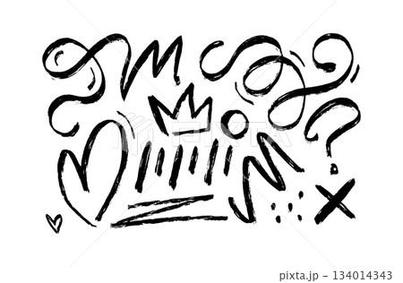 Wavy and swirled brush strokes vector pattern. Black paint freehand scribbles, abstract ink background. Brushstrokes, smears, lines, squiggle pattern. Abstract grunge scrawls wallpaper design 134014343