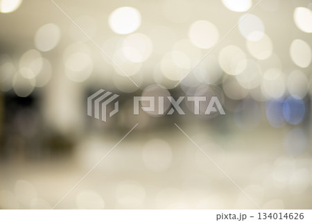 Blurred background bright shopping mall Silver gray lighting. defocused store light bokeh in retail store. Blurry hospital bright softness hotel with copy space. Backdrop present design template. 134014626