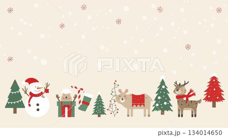 ヴィンテージ調クリスマスカードイラスト｜ホーリーブランチとオーナメントのポストカード素材 134014650