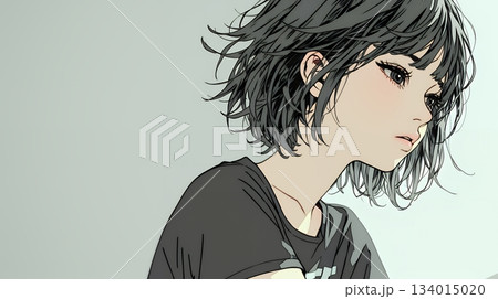 白い壁に向かって考え事をする若い女性