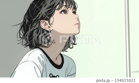 白い壁に向かって考え事をする若い女性