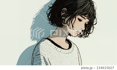 白い壁に向かって考え事をする若い女性