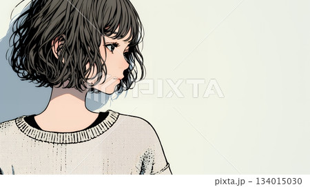 白い壁に向かって考え事をする若い女性