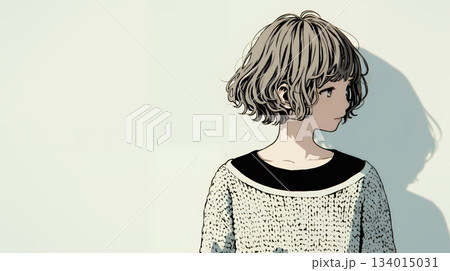 白い壁に向かって考え事をする若い女性