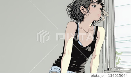 白い壁に向かって考え事をする若い女性