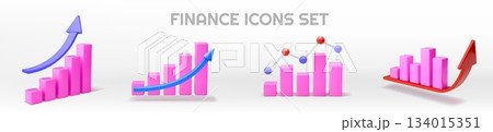 3D graph bar. Investment chart. Stock statistic info histogram with isolated arrow. Up and down forex concept. Pink column investment infochart. Vector analytic report render icons set 3D graph bar. Investment chart. Stock statistic info histogram with isolated arrow. Up and down forex concept. Pink column investment infochart. Vector analytic report render icons set 134015351