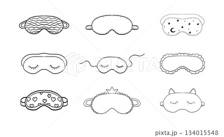 Sleep mask doodle eye relax mask doodle sketch. Night sleep accessory bedtime set hand drawn. Outline drawing line clipart. Sleep mask doodle eye relax mask doodle sketch. Night sleep accessory bedtime set hand drawn. Outline drawing line clipart. 134015548