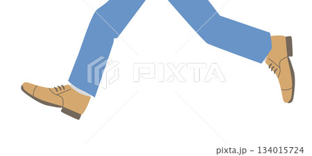 青いスラックスと革靴を履いた男性が走り出してジャンプする様子の足元イラスト 134015724