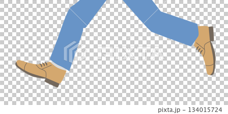 青いスラックスと革靴を履いた男性が走り出してジャンプする様子の足元イラスト 134015724