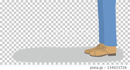 青いスラックスと革靴を履いた男性が立ち止まる様子の足元イラスト2 134015726