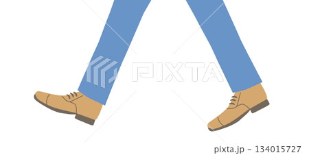 青いスラックスと革靴を履いた男性が歩く様子の足元イラスト 134015727