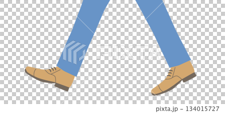 圖：一名男子身穿藍色長褲和皮鞋行走 134015727