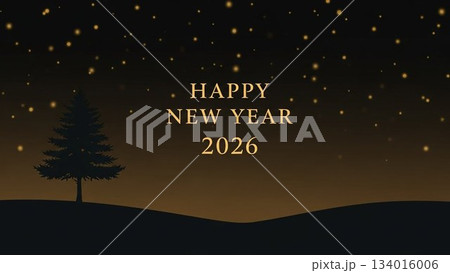 星空の中に浮かぶ2026文字が印象的な夜景風年賀デザイン 134016006