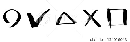 手書きの記号セット、チェックマーク、採点記号 134016048