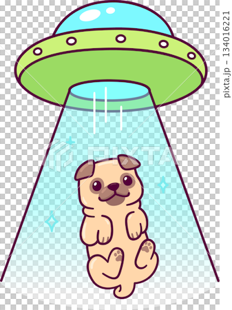 UFO abducting pug funny cartoon drawing UFO abducting pug funny cartoon drawing 134016221