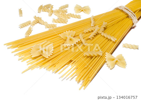 Bunch of spaghetti and pasta isolated on a white background 134016757