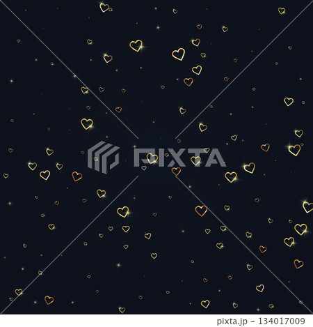 Sprinkled hearts valentine template. Gold hearts scattered on black background. Festive sprinkled hearts vector illustration. Sprinkled hearts valentine template. Gold hearts scattered on black background. Festive sprinkled hearts vector illustration. 134017009