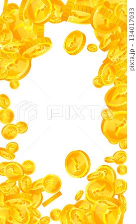 Indian rupee coins falling. Scattered gold INR coins. India money. Jackpot wealth or success concept. Vector illustration. 134017033