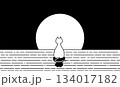 silhouette black and white vector illustration of Cat looking the full moon.  134017182