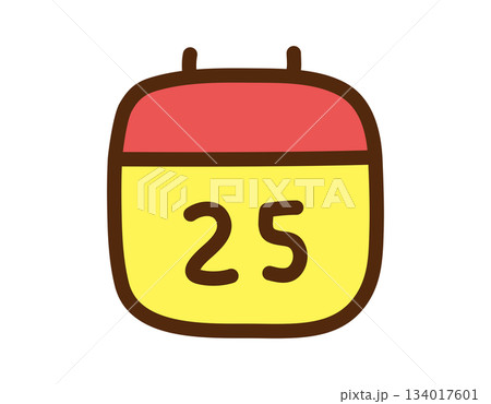Cute cartoon calendar icon with the date twenty-five, perfect for planning Cute cartoon calendar icon with the date twenty-five, perfect for planning 134017601