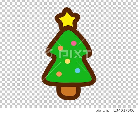 Cartoon Christmas tree with colorful ornaments and a golden star on top 134017606