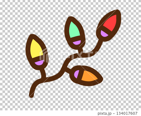 Colorful cartoon illustration of Christmas lights with four bulbs 134017607