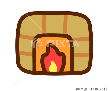 Cartoon fireplace with flames, perfect for cozy winter scenes and holiday designs 134017614