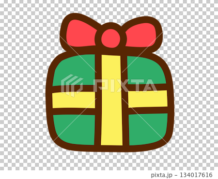 Festive cartoon gift box with a bright red bow, perfect for celebrations Festive cartoon gift box with a bright red bow, perfect for celebrations 134017616