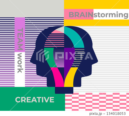 Teamwork concept,abstract geometric concept of brainstorming. Infographic of brainstorming-find solution for business, interaction to get a solution.Vector for web, banners, posters, flyers,marketing. 134018053