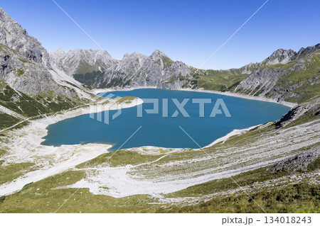Lunersee artificial lake view in Ratikon Alps during a clear day in Vorarlberg Austria Lunersee artificial lake view in Ratikon Alps during a clear day in Vorarlberg Austria 134018243