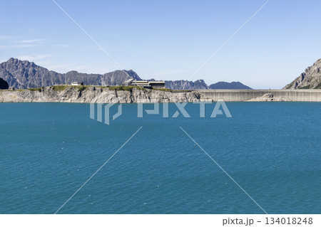 Lunersee artificial lake in Ratikon Alps, Vorarlberg, Austria during sunny weather 134018248
