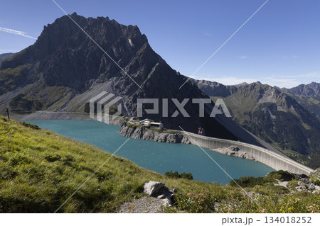 Lunersee artificial lake in Ratikon Alps, Vorarlberg, Austria during sunny weather Lunersee artificial lake in Ratikon Alps, Vorarlberg, Austria during sunny weather 134018252