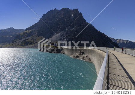 Lunersee artificial lake in Ratikon Alps, Vorarlberg, Austria during sunny weather Lunersee artificial lake in Ratikon Alps, Vorarlberg, Austria during sunny weather 134018255