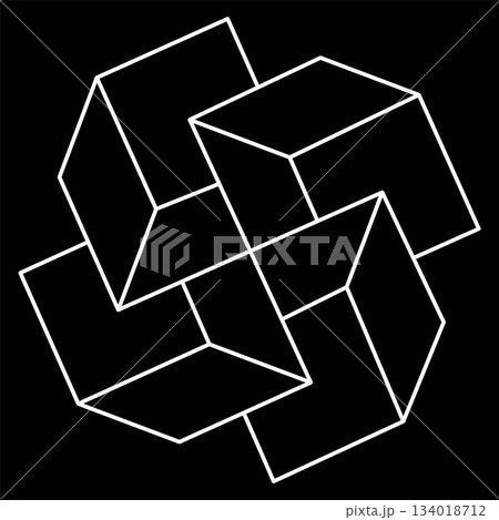 Unreal geometric figures. Optical illusion shapes. Impossible objects. Optical art figures. Line art. 134018712