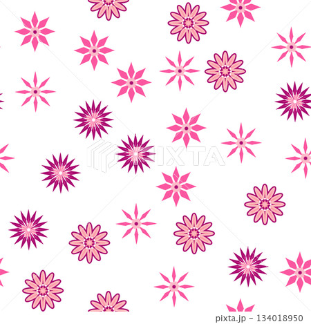 Simple floral ornament. Abstract vector seamless pattern with large flowers. Vintage background in blue and pink. Old-fashioned floral texture Simple floral ornament. Abstract vector seamless pattern with large flowers. Vintage background in blue and pink. Old-fashioned floral texture 134018950