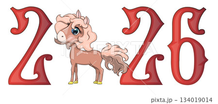 A banner for Chinese New Year 2026, combining an image of a horse and the number 2026, done in a cartoon style 134019014