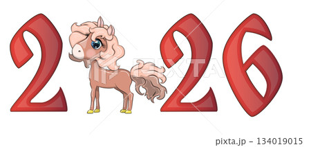 A banner for Chinese New Year 2026, combining an image of a horse and the number 2026, done in a cartoon style 134019015
