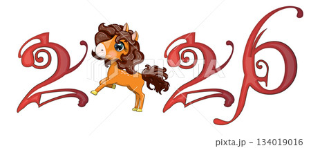 A banner for Chinese New Year 2026, combining an image of a horse and the number 2026, done in a cartoon style 134019016