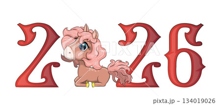 A banner for Chinese New Year 2026, combining an image of a horse and the number 2026, done in a cartoon style A banner for Chinese New Year 2026, combining an image of a horse and the number 2026, done in a cartoon style 134019026