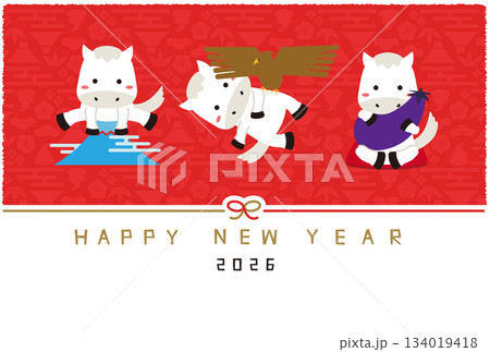 2026年賀状 Happy new year 水引き 初夢 背景赤 2026年賀状 Happy new year 水引き 初夢 背景赤 134019418