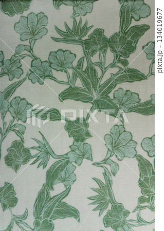 Soft Mint Green Fabric Texture with Vintage Floral Line Art Motif Soft Mint Green Fabric Texture with Vintage Floral Line Art Motif 134019677
