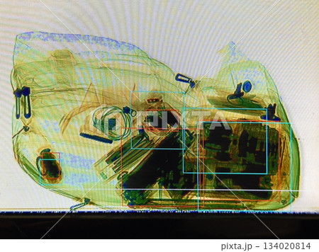 Airport security x ray scan of a travel bag 134020814