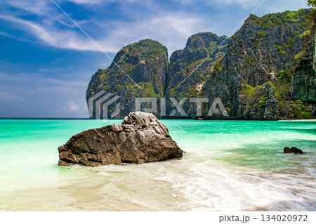 Maya Bay Pi Leh Bay in Thailand, stones in water 134020972