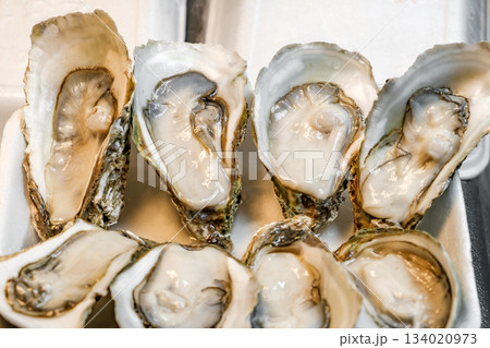 oysters, opened close-up, selective focus 134020973