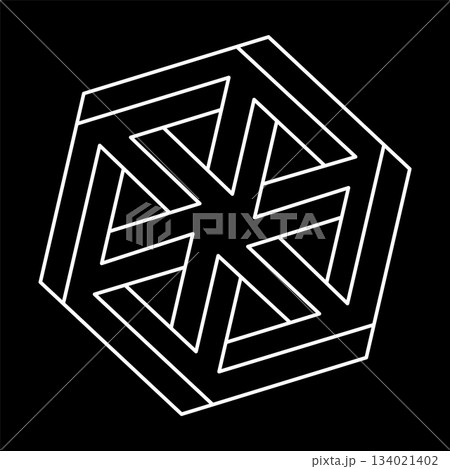 Impossible shape. Web design element. Optical illusion object. Line design. Geometric figures. Escher style. Optical art.  134021402