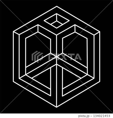 Impossible shapes. Web design elements. Unreal geometric figures. Optical illusion objects. Line design hexagon. Optical art.  134021453