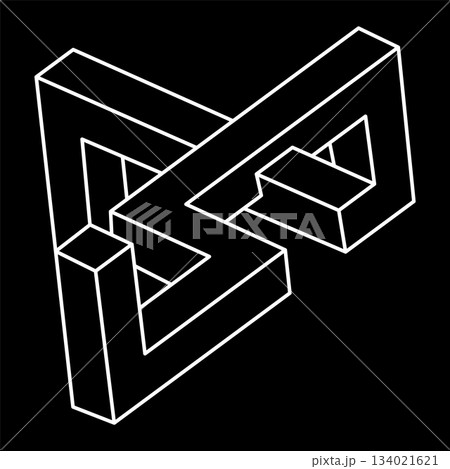 Impossible shapes. Sacred geometry figures. Optical illusion. Abstract eternal geometric objects. Impossible endless outline. Optical art. Impossible geometry symbol on a black background. Line art. Impossible shapes. Sacred geometry figures. Optical illusion. Abstract eternal geometric objects. Impossible endless outline. Optical art. Impossible geometry symbol on a black background. Line art. 134021621