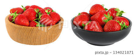 Strawberry in a wooden bowl isolated on white background Strawberry in a wooden bowl isolated on white background 134021871