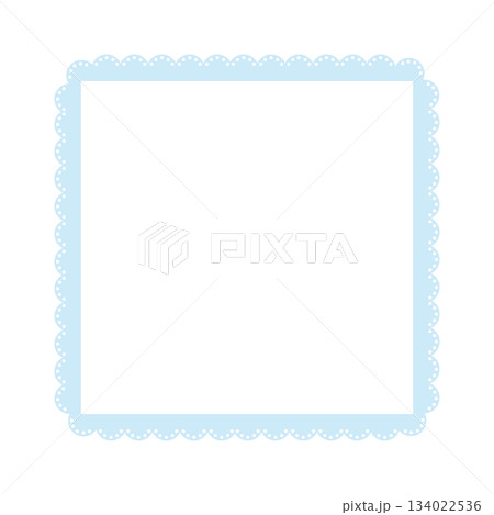 レース正方形フレーム 飾り枠 水色 背景素材 エレガント デザインテンプレート 装飾イラスト 134022536