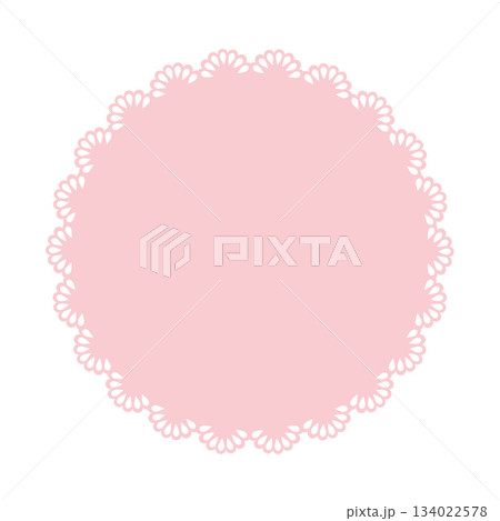 レース丸フレーム ピンク 飾り枠 吹き出し 背景素材 エレガント デザインテンプレート 装飾イラスト 134022578